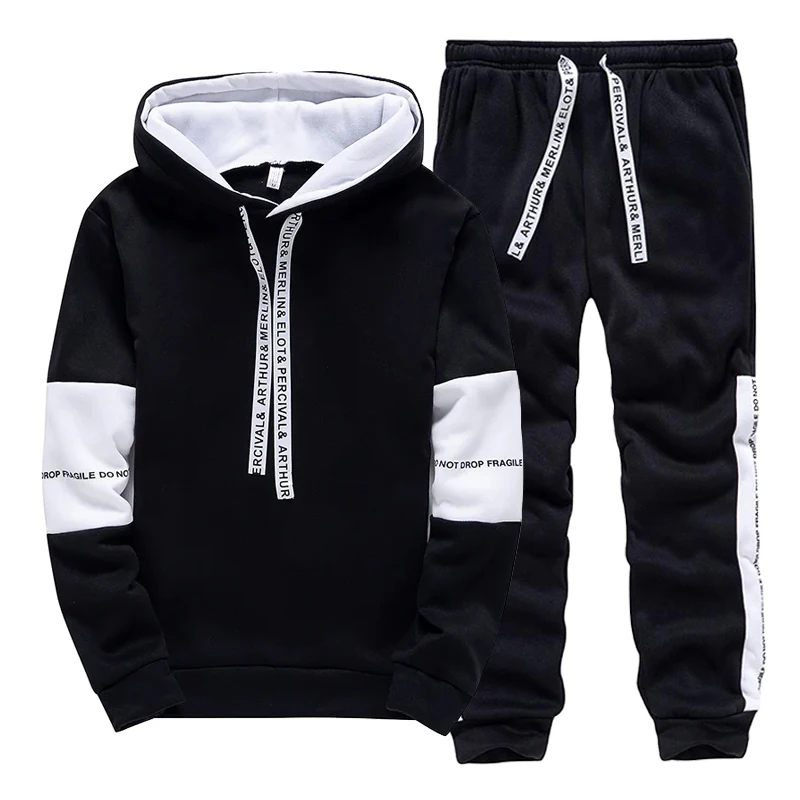Winter Clothing Men - Schwarz-Weißer Herren-Trainingsanzug Mode Lässige Kapuzen-Sweatshirts Outdoor-Sport