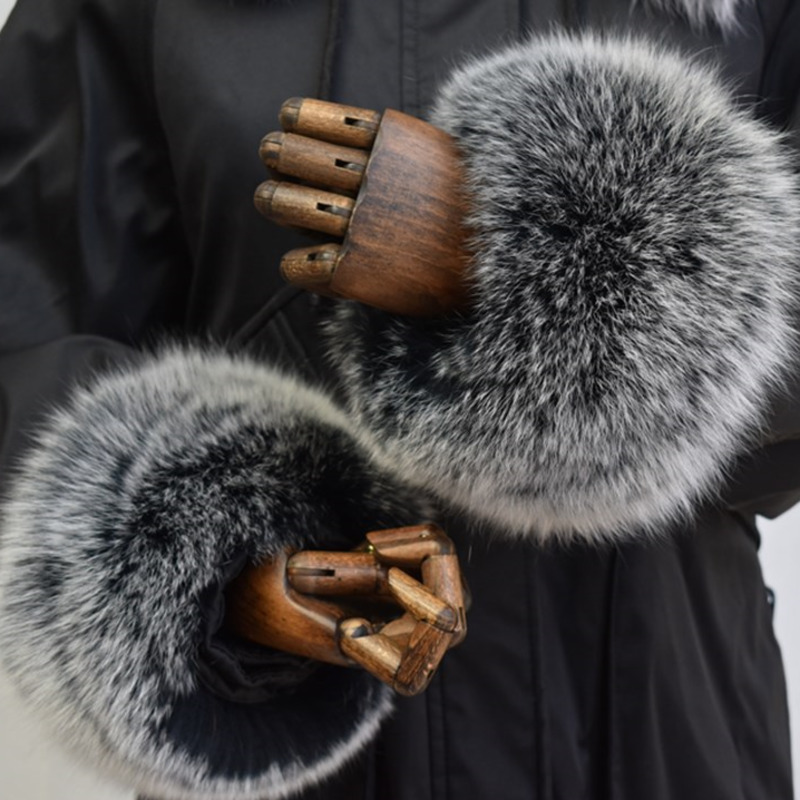 Winter Clothing Items - Fuchspelz-Manschetten für Damen, ganze Lederärmel, Kreis,