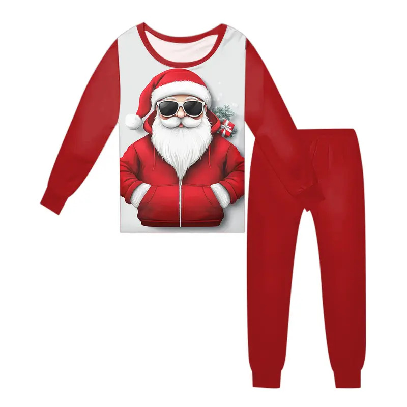 Winter Clothing Youtube - Weihnachtsmann-rote Weihnachtspyjamas für Kinder, langärmelig, Rundhalsausschnitt,