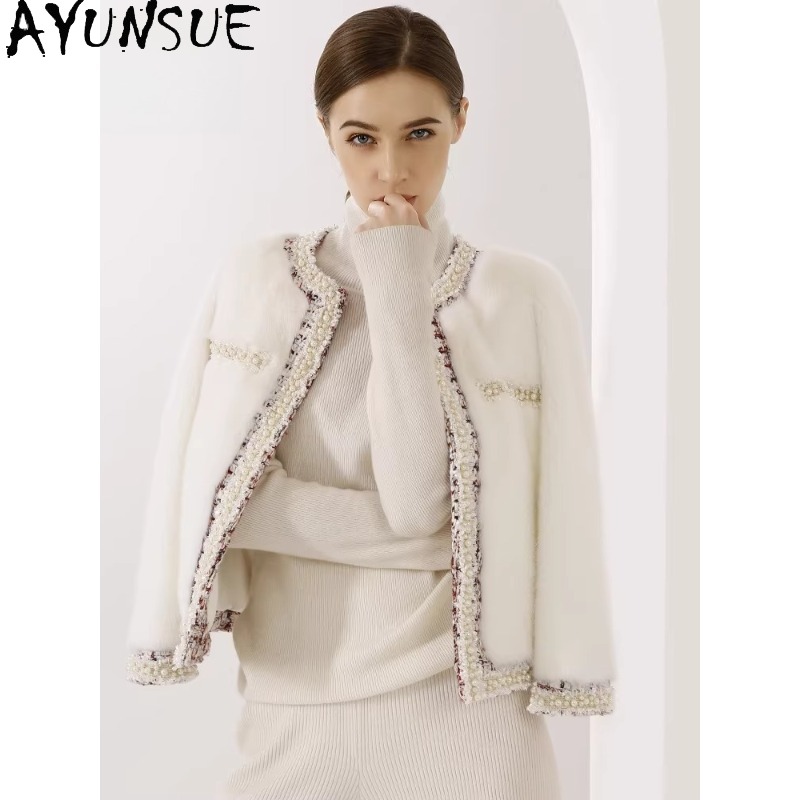 Winter Clothing Label - AYUNSUE Lila Etikett Nerzmantel Damen Luxus