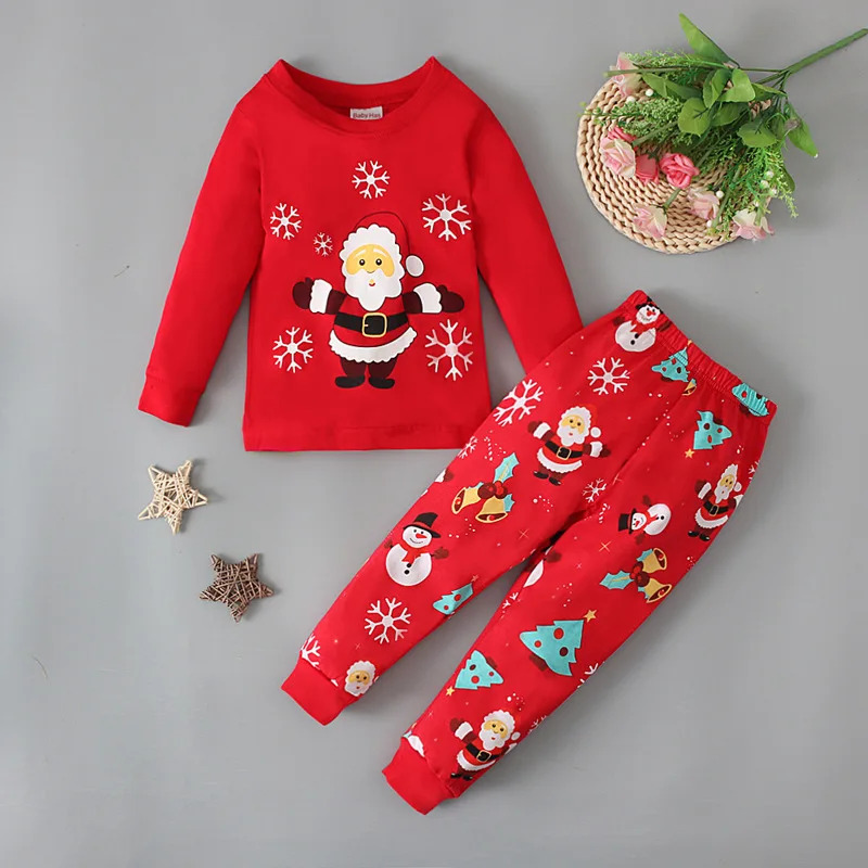 Winter Clothing Youtube - Weihnachtspyjama mit Weihnachtsmann-Aufdruck, langärmelig, Oberteil, Hose,